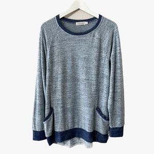 Wekili Blue Colorblock Brushed Soft Knit‎ Crewneck Tunic Sweater Top Size M